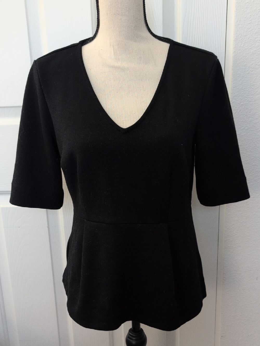 Ann Taylor Black V-Neck Peplum Top